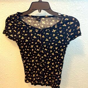 Flowery Tee with Buttons